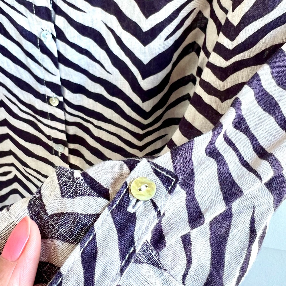 Tahari Zebra Print Linen Button Down 1x Tunic Blo… - image 6